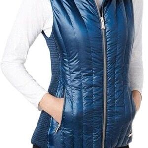 Calvin Klein Premium Down Vest L Blue Performance Insulated Quilted Zip Pockets